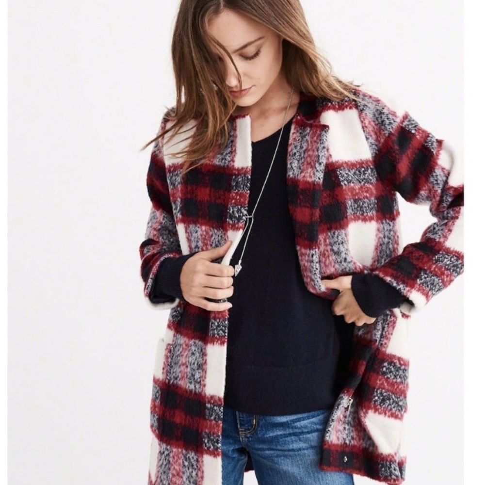 Abercrombie & Fitch Plaid Coat Womens Medium Red White Heritage Wool Blend
